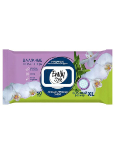 Emily Style влажные полотенца ДЛЯ ВСЕЙ СЕМЬИ с АНТИБАК ЭФФЕКТОМ с крышкой XL ,соты 60шт
